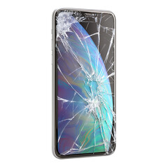 Shattered Smartphone Screen A Striking Visual of Broken Glass white background against transparent Background