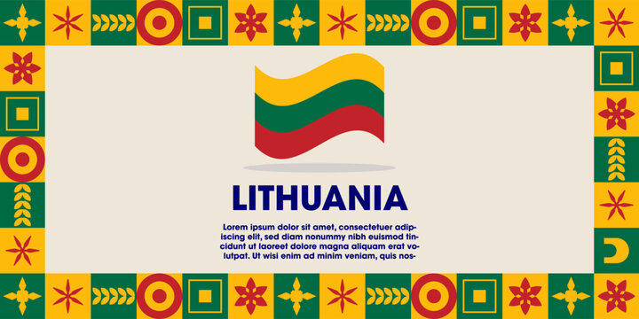 Lithuania Flag Design banner with cultural design. Independence day design for Lithuania celebration. Modern neo geometric retro design with flag, showcasing national pride and heritage.