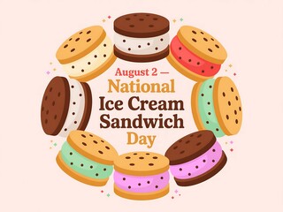 Illustration celebrating national ice cream sandwich day with colorful sandwiches