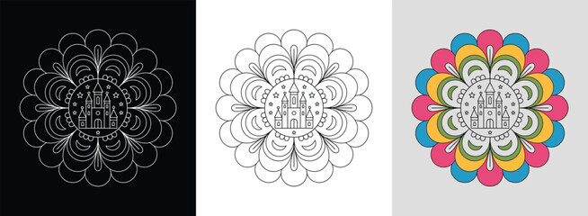 Simple flower mandala with bold petals and bright floral colors for vibrant decor.