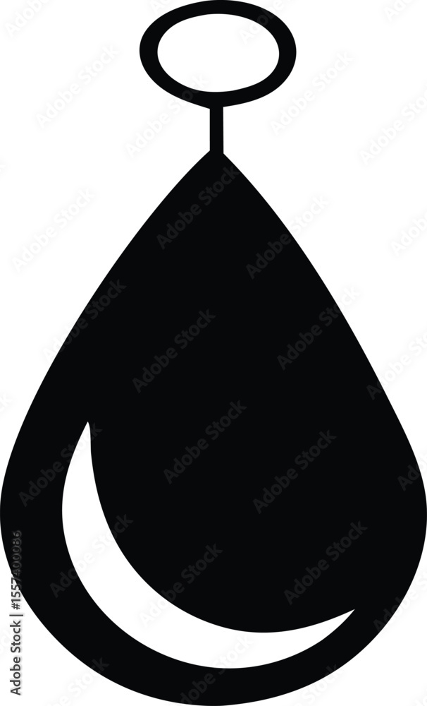 Poster simple black silhouette of a teardrop pendant with a crescent moon detail hanging from a circular lo