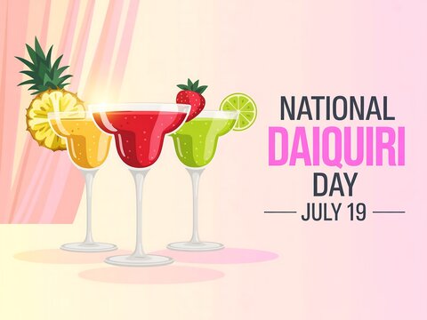 Celebration of national daiquiri day with colorful cocktails and fruit decorations