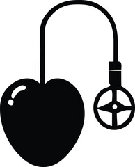 Stylized black silhouette of a heart connected by a tube to a steering wheel symbolizing love and guidance