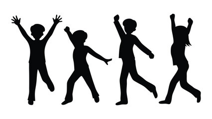 Silhouette of kids playing and expressing joy in dynamic poses