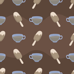 Seamless pattern with hot drink cups and popsicles