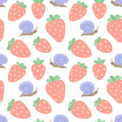 Seamless pattern with strawberries and snails