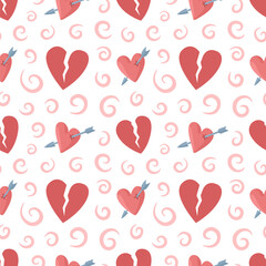 Seamless pattern with broken hearts and arrows