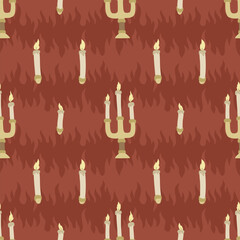 Seamless pattern with fiery candles