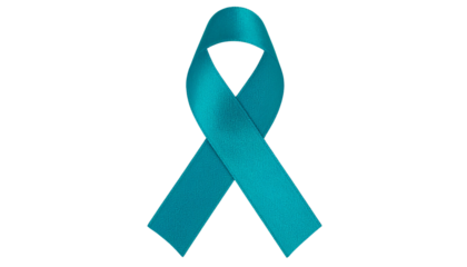 A Png of Teal awareness ribbon symbolizing support for mental health and other causes, crafted from woven fabric for texture.