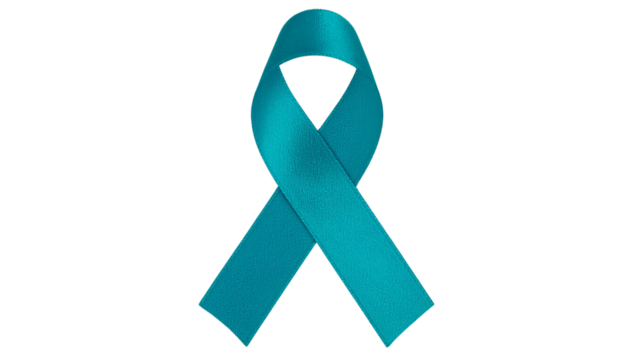 A Png of Teal awareness ribbon symbolizing support for mental health and other causes, crafted from woven fabric for texture.