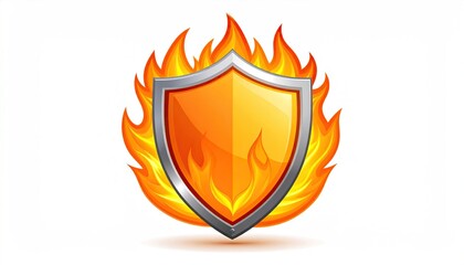 Fiery Shield Protection with Security, and Flame Logo.