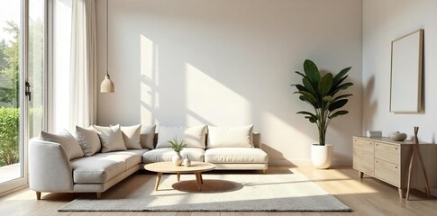 Serene Minimalist Living Room Natural Light, Neutral Palette, and Sleek Furniture Create a Calm and Peaceful Atmosphere