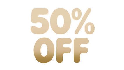 3D Render a sign that says 50 % off with a white background