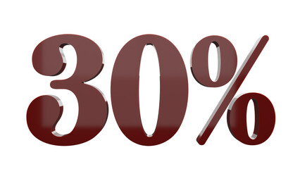 3D Render a red 30 percent sign with a white background