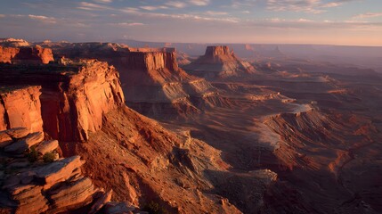 Scenic Canyonlands National Park at Sunrise Grandiose Desert Landscape and Orange Rocks