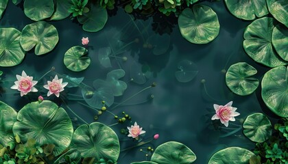 Lush water lilies in a tranquil pond.