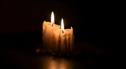 Two burning candles in dark background