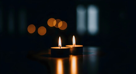 Two burning candles in dark background