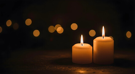 Two burning candles in dark background