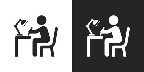 Student studying at desk, Education and learning concept icon vector design