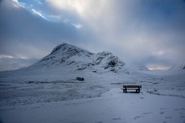 Snow at Buachaille Etive Mor in Glencoe, Scotland