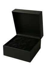 An elegant black gift box, open and ready for a special presentation, on transparent background PNG