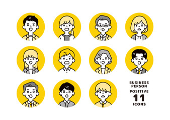 オフィスで働く、驚いた表情のビジネスパーソンのアバターアイコン素材セット＿円形＿ベクター