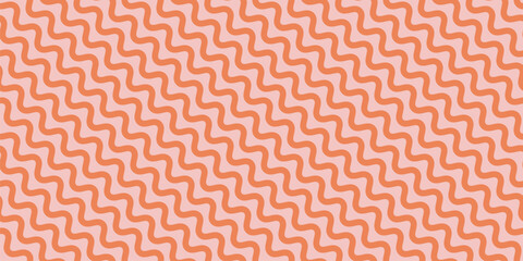 Obraz na płótnie Canvas Seamless pattern with diagonal wavy lines, stripes. Funky vector geometric texture with waves, curves, squiggly shapes. Simple abstract pink and orange funky background. Stylish repetitive design