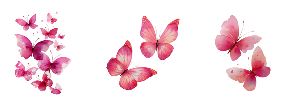 Watercolor Pink Butterfly Set  isolated on transparent or white background	
 