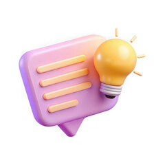 3d speech bubble with lightbulb idea isolated on transparent background
