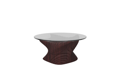 3D Render a glass table with a wooden base and a glass top