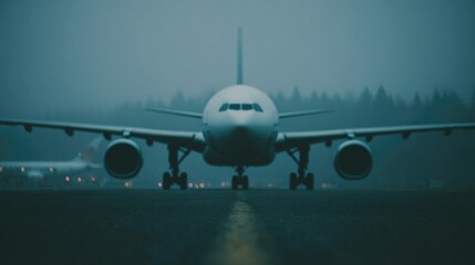 Obraz premium Airplane on foggy runway