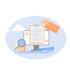 illustration of filling out an internet questionnaire, concept of an online questionnaire.