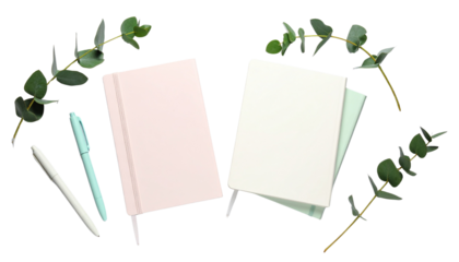  Flat Lay of Pastel Stationery with Gel Pens on a Clean White Background