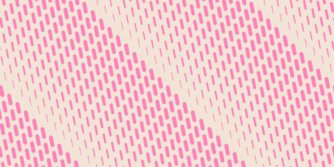 Vector halftone seamless pattern with diagonal dash lines, fading stripes. Hot pink and beige texture with gradient transition effect. Extreme sport style background. Trendy abstract sporty design