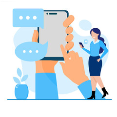 The concept of receiving and sending messages. Illustration of messages on a mobile phone with characters.