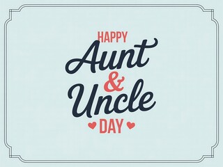 Happy aunt and uncle day message in a decorative frame with hearts on light blue