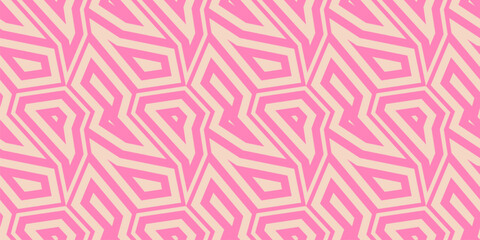 Funky hot pink geometric seamless pattern. Vector abstract background with edgy mosaic elements, angular shapes, broken lines. Simple modern texture. Urban art street fashion style. Repeating design