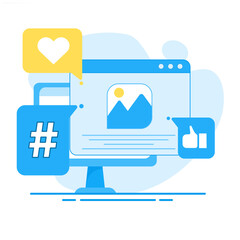 social media concept, illustration of viewing posts, comments and likes.