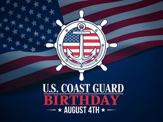 Us coast guard birthday design with american flag and ship wheel with anchor inside