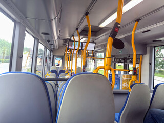 Inside the empty city bus. Public transport