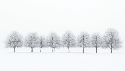 Obraz premium Snowy landscape with trees in a row