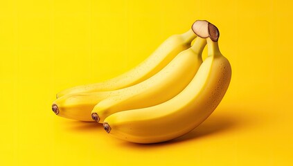 Three ripe bananas on a yellow background