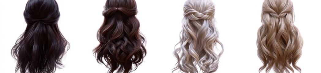 Obraz premium Four different hairstyles, dark brown, light brown, light blonde, and platinum blonde