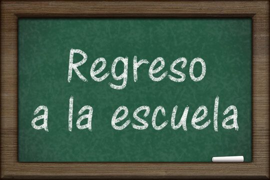 Back to School  Regreso a la escuela written on a green chalkboard