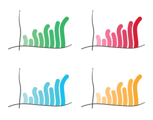 Grid of four colorful bar graphs with green, red, blue, and orange tonal gradients