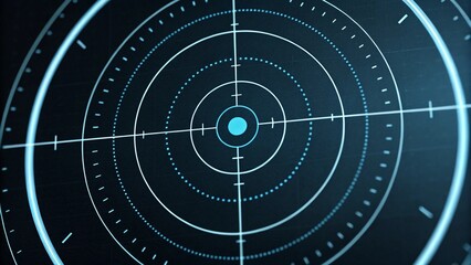 Digital interface depicting a sophisticated target scope, with a vibrant blue bullseye, suggesting advanced tracking, cyber security, or strategic planning in a virtual environment.