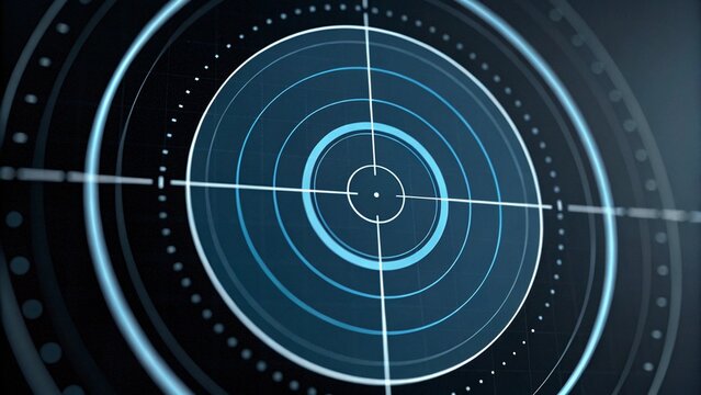 A futuristic heads-up display (HUD) target with glowing blue concentric circles and crosshairs, centered on a bright dot, ideal for themes of technology, aiming, and digital precision.

