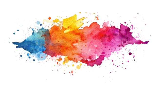 rainbow colorful ink splashes spot isolated on white or transparent png