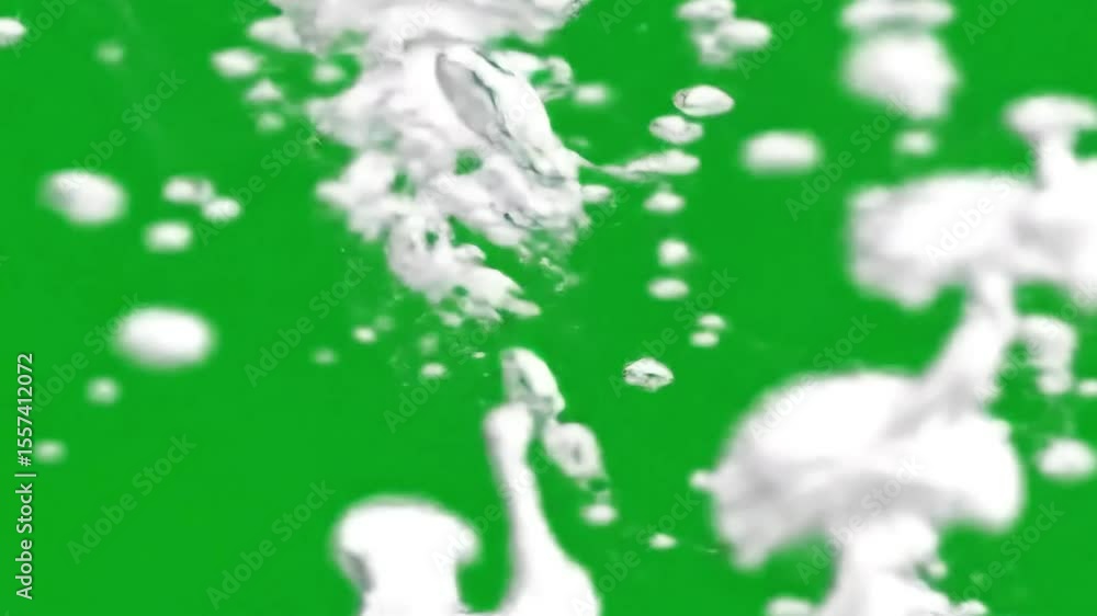 Poster dynamic bubbles ascending against green screen background for visual effects
